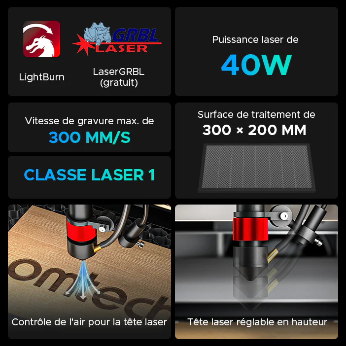 40W Graveur Laser portable & Découpe laser avec surface de gravure de 300x200mm | K40 Plus - Image 7