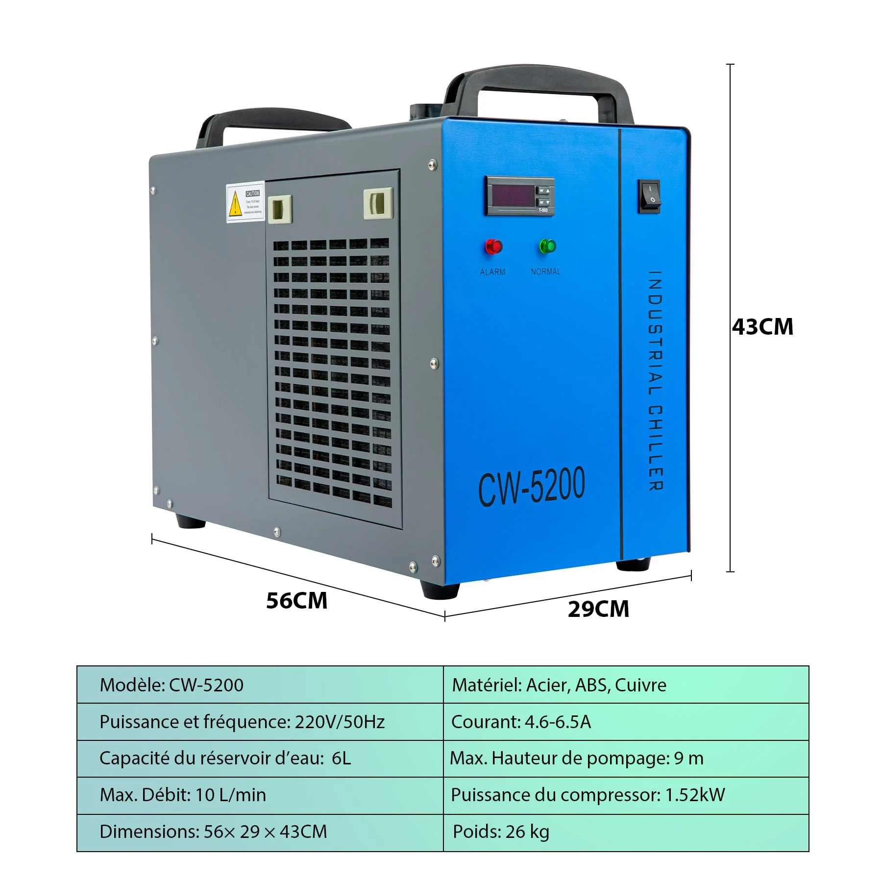 6L Refroidisseur d'Eau Industriel pour Graveurs Laser de CO2 50W-150W | CW5200 - Image 3