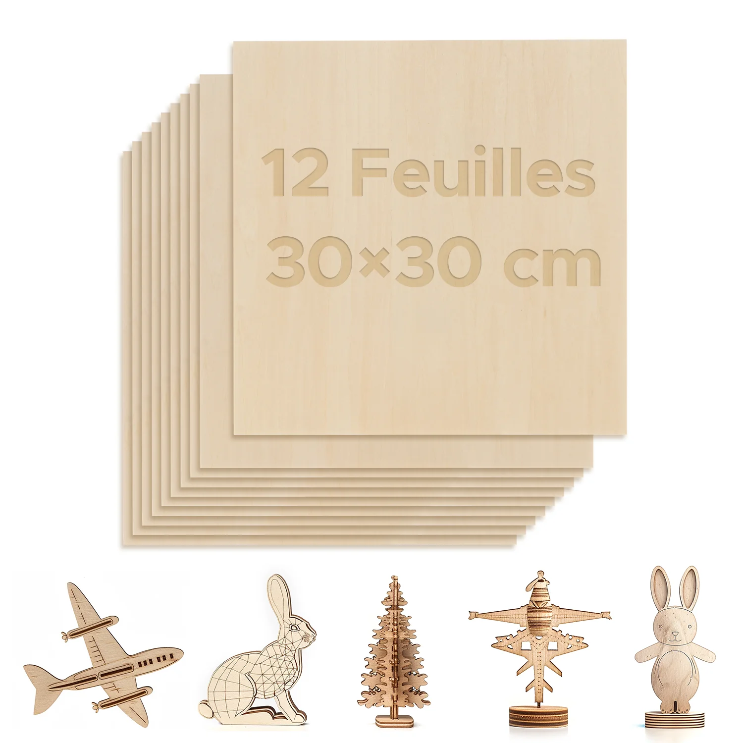 12 Feuilles de Contreplaqué 3mm pour graveur laser - 300x300x3 mm - Image 5